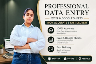 l will do data entry, PDF to excel typing work, web research