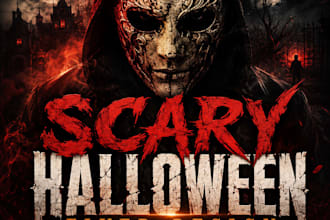 do scary horror styled custom made halloween masked party flyer design