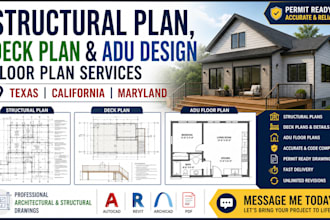 structural plan deck plan and adu design floor plan in texas california maryland