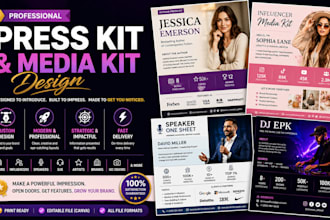 design media kit, one sheet epk, press kit, for influencers author brand artist