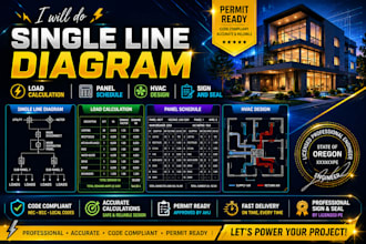 do single line diagram, load calculation, panel schedule, hvac, sign and seal