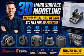 3d hard surface modeling  mechanical product cad design stl file for 3d printing