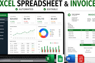 design editable excel, budget spreadsheet, automations and invoice templates
