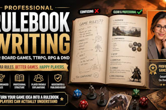 write rulebook for your board game, characters, ttrpg, rpg, or dnd tabletop game