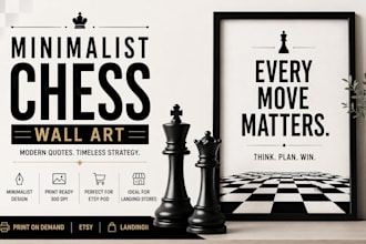create minimalist chess quote posters print on demand on landingi etsy stores
