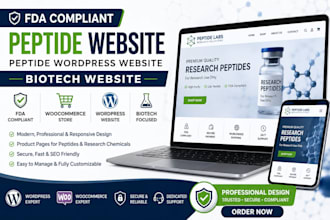 build peptide wordpress website, research peptide store and biotech website