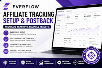set up everflow affiliate tracking, s2s postback and conversion tracking