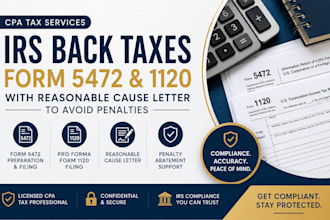 prepare irs form 5472, 1120 and back tax returns with penalty relief support CPA