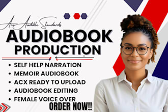 be your self help audiobook narrator, memoir  female voice over for acx, spotify