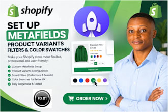 set up shopify metafields product variants filters and color swatches
