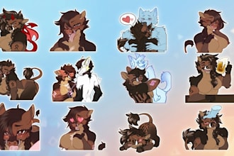 create furry sticker custom furry art fursona telegram discord emotes design 2d