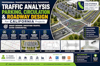 do traffic analysis, parking, circulation and roadway design for california