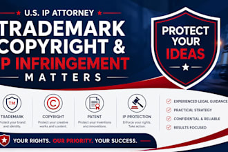 handle US trademark, copyright, patent and IP infringement matters