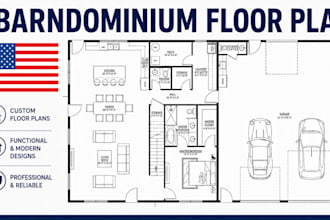 design custom barndominium floor plan, pole barn house plan and home layout