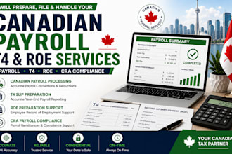 handle canadian payroll, t4, roe and cra filing