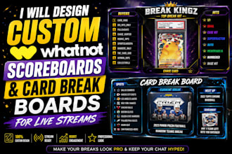 design custom whatnot scoreboards and card break boards for live streams