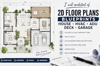 architect of 2d floor plans, blueprints, house, hvac, adu, deck, garage