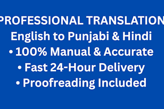 professionally translate english to punjabi and hindi manually