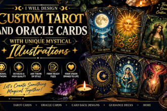 design custom tarot and oracle cards with unique mystical illustrations