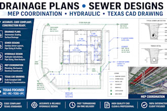drainage plans sewer designs mep coordination hydraulic texas cad drawing