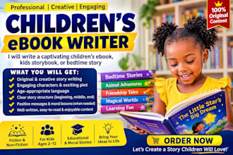 write, children ebook, kids storybook, bedtime story, edit, fantasy stories
