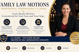 draft legal motions or petitions on divorce, alimony or child support