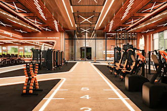 do 3d interior design commercial gym, 3d interior office, bar, restaurant design