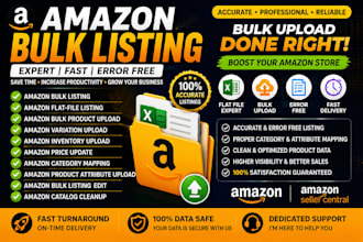 amazon bulk listing, flat file, product upload, variation, inventory and mapping