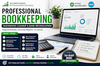 do professional bookkeeping, quick books cleanup and bank reconciliation