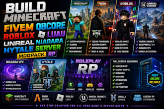 build minecraft fivem qbcore roblox luau unreal niagara hytale server modpack rp