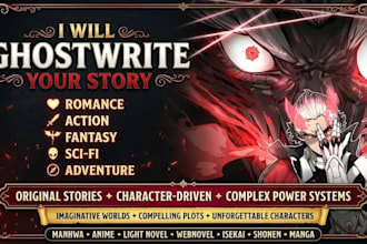 ghostwrite your light novel, webnovel, romance, fantasy or nsfw story