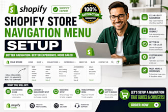 create shopify website mega menu navigation dropshipping store setup design