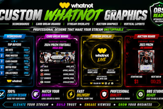 design custom whatnot scoreboards and card break boards for live streams