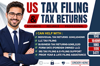 do US tax filing, US tax returns, llc tax, business tax 1120 5472 1040