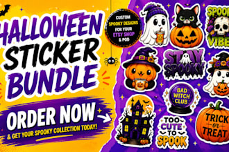 halloween sticker bundle halloween print on demand designs fall spooky sticker