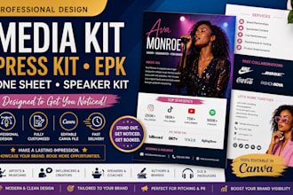 design media kit, press kit, epk, one sheet speaker kit for artists, influencers
