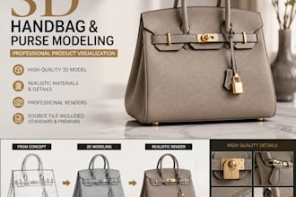 create realistic 3d handbag and purse models for product visualization