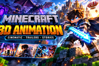 create a professional minecraft 3d animation, cinematic video,trailer
