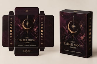 design custom card game illustration, box packaging, tcg cards, tuck box dieline