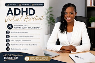 be your adhd virtual assistant, life coach, accountability partner, body double