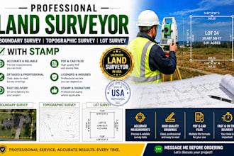 provide land surveyor, boundary survey, topographic survey lot survey with stamp
