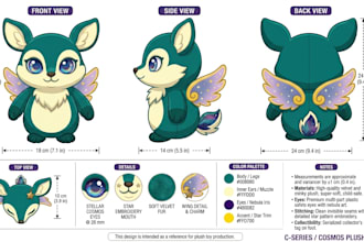 design plush reference sheet stuffed animal plush toy tech pack turnaround ych