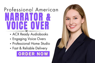 be your professional female american audiobook narrator and voice over