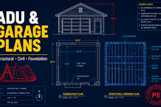 design adu, garage addition, structural civil and foundation plan