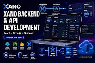develop xano backend API, react app, firebase and node js solution