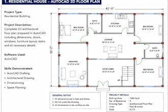 create professional autocad 2d 3d drawings, floor plans sections and elevations