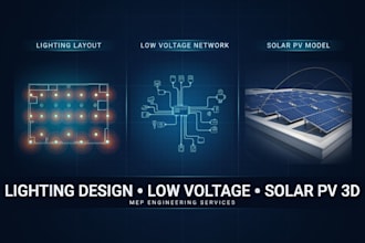 lighting design dialux, structured cabling, low voltage, solar pv 3d design