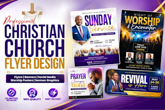 design professional christian church flyer, worship banner and social media post