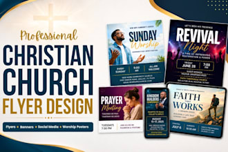 design christian church flyer, worship event poster, and social media post