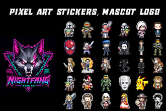 create pixel art stickers, pfp, discord badge, pixel twitch emotes, mascot, logo